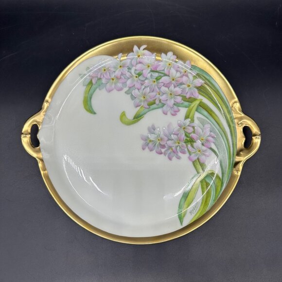 Antique Floral Tray Plate Handles Gold Bavaria Flowers Porcelain Hand Painted - Picture 2 of 11